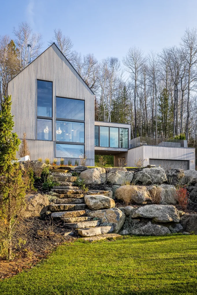11 Grenoble Esterel new construction builder modern design property big windows cubic landscaping cottage stone stairs