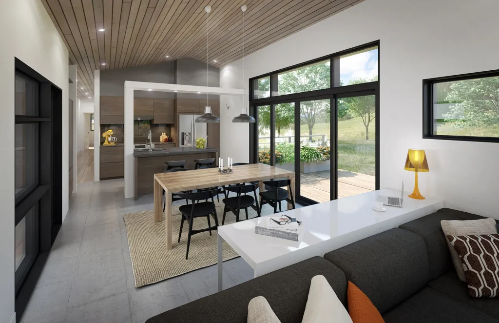Maison Modulaire interior kitchen living room house 3D rendering